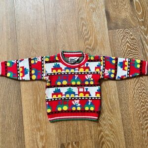 Vintage Red Kids Train Motif Sweater